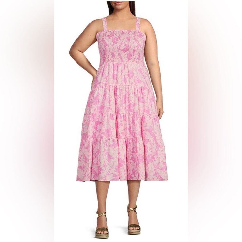 Michael Kors Palm Tiered Smock Pink Cotton Sleeveless Boho Dress Size 0X
